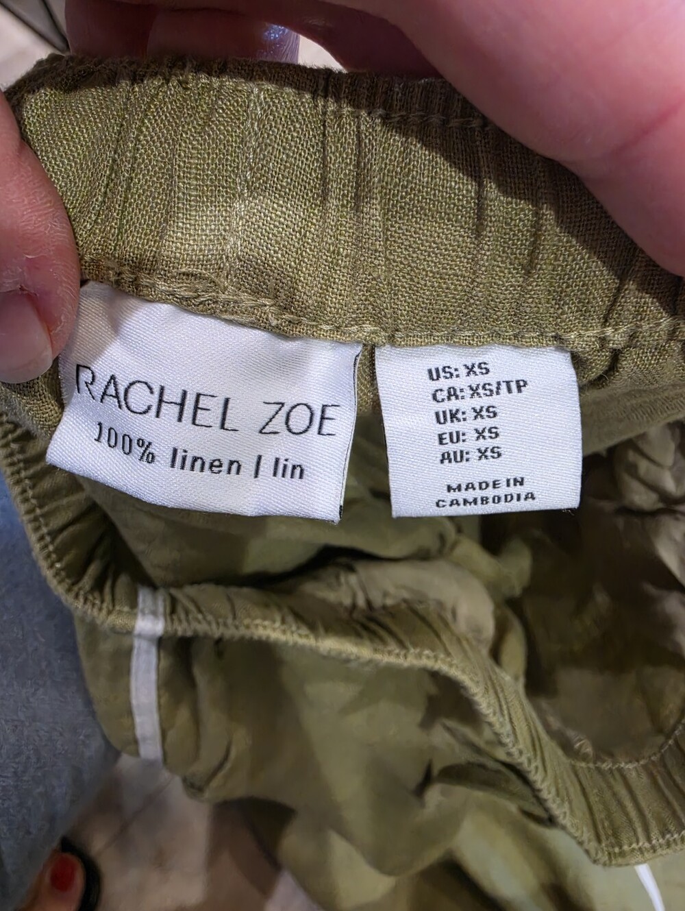 Rachel Zoe 100% Linen Wide Leg Pants XS Olive Green Side Stripe Drawstring - Picture 5 of 6